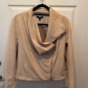 H by Halston Beige Faux Suede Jacket Buttery Soft Asymmetrical Zipper Size 4